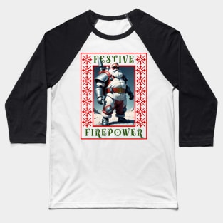 Cool Armed Santa. Ugly Christmas Sweater. Festive Firepower Baseball T-Shirt